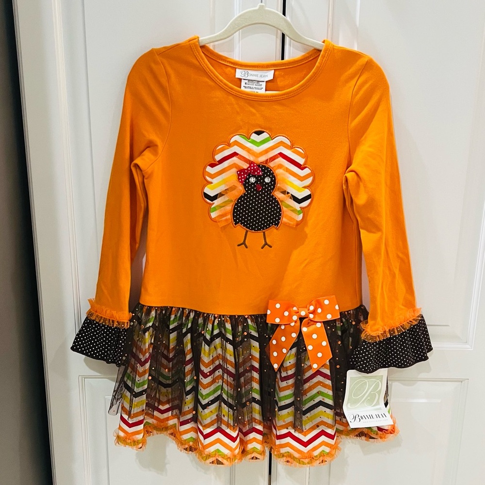 (NWT) Bonnie Jean girls Thanksgiving/ turkey- Appliqué top/dress size 6X